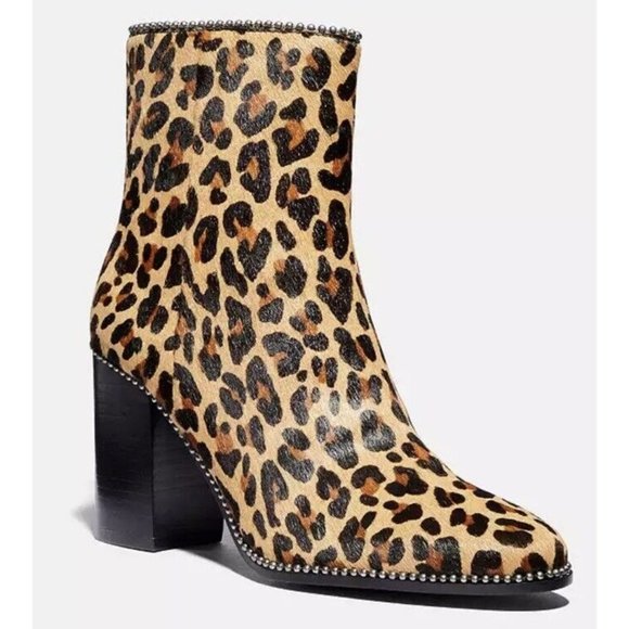 Coach Shoes - COACH Drea Beadchain Leopard Block Heel Almond Toe Ankle Boots Sz 9.5 Worn Once